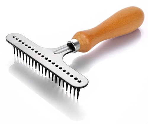 Teppichrechen, Tragbarer Hand-Teppichrechen aus Edelstahl,Haustier Harkenkamm,Harkenkamm für langhaarige Hunde und Katzen zur Vorbeugung verfilzten Haaren,Kämmen Sie verfilzte Stellen im Teppich aus