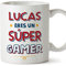MUGFFINS Tazas Personalizadas para GAMER hombre - En Español - Eres Súper - 11 oz / 330 ml - Regalo Personalizable original y divertido