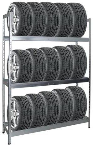 PROREGAL Étagère à pneus TIGER XL | HxLxP 200x150x45cm | Charge max. 300kg | Jusqu'à 18 pneus | Galvanisé | Porte-Pneu, rack à pneus, rayonnage, stockage, rangement, support, atelier, garage