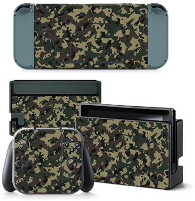Roipin Schutzhülle für Nintendo Switch, einschließlich Controller- und Konsolenhaut, Schutzabdeckung für Nintendo Switch (grüne Tarnung)