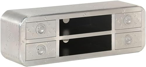 Aviator TV Stand with 4 Drawers and 2 compartments, Vintage Aircraft Airman Style TV Cabinet 47.2x11.8x15.7 (Silver 47.2x11.8x15.7)