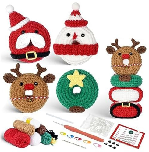 jumbans DIY-Häkelpaket Lernen Sie, Kits mit Schritt-Für-Schritt-Videoanleitungen für die Weihnachtsdekoration zu Häkeln