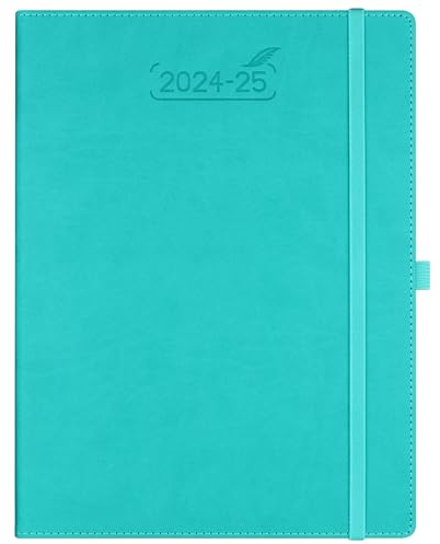 BEZEND 18-Monate Buchkalender 2024 2025 Terminplaner A4 PU-Leder Hardcover Kalender [Türkis] Wochenkalender Juli 24-Dez 25 1 Woche 2 Seiten | Planer mit Stifthalter