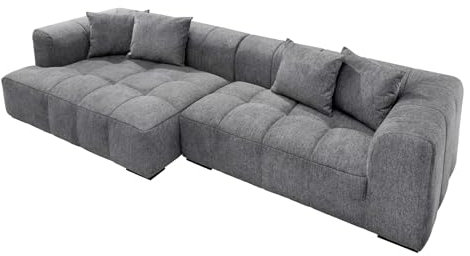 Riess Ambiente Modernes XXL Ecksofa Zero Gravity 305cm grau Webstoff Ottomane Links Bigsofa Couch, Eckcouch für Wohnzimmer, Polsterecke, L-Form Couch