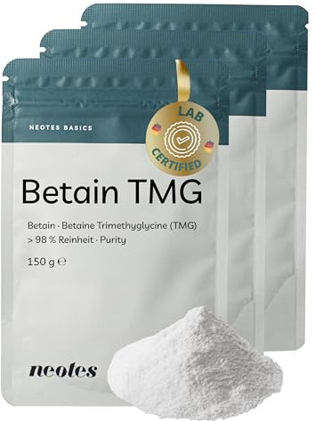neotes Betain TMG Pulver - 3 x 150g Premiumqualität | Über 98% Reinheit, ohne Zusätze - 2400 mg pro Portion | betaine Vegan, Laborgeprüft & Wiederverschließbar