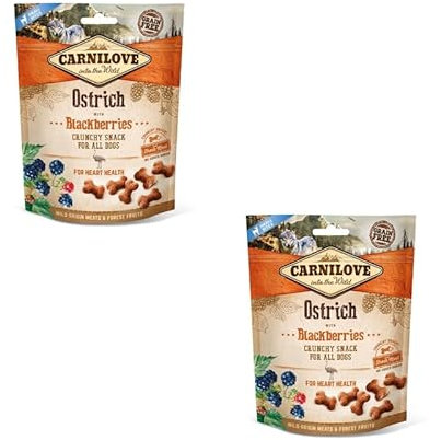 Carnilove Crunchy Snack Ostrich with Blackberries | Doppelpack | 2 x 200 g | Snack mit Strauß und Brombeere für Hunde | Brombeere als natürliche Quelle von Antioxidantien