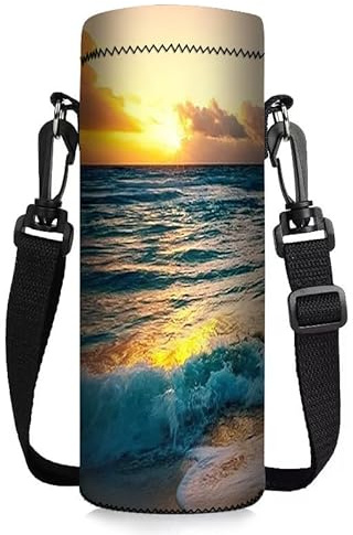 ToLuLu Water Bottle Holder Bag Case, Insulated Neoprene Water Bottle Holder Cover 32OZ with Adjustable Shoulder Strap, Sling Bag Sleeve Pouch For Hydroflask Stanley Iceflow Outdoor, Sunset Beach