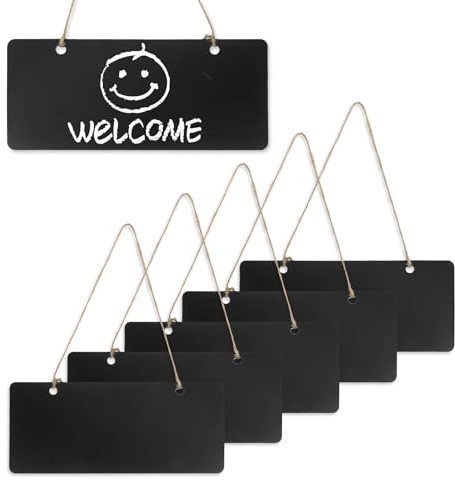 ZIJANG 6 Stück Kreidetafel zum Aufhängen, 18,5 x 8cm Tafel zum Aufhängen, Hölzern Kreidetafel Klein mit Einem Hanfseil Geliefert, Geeignet für Hochzeitsschilder oder Wanddekorationen