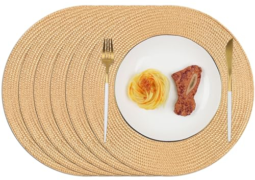 Homcomodar Tischsets Rund 6PCS Platzsets Abwaschbar 34cm Platzdeckchen Hitzebeständigem Tisch Tischsets Essensmatte für Küche Abendessen(Braun)