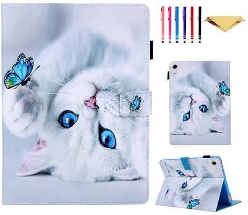 AUSMIX Case for iPad (A16) 11th Generation 11 inch 2025, iPad 10th Generation 10.9 inch 2022, Cute PU Leather Stand Cover, Auto Wake/Sleep Smart Shell with Pencil Holder,Cat
