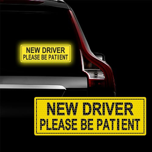 Vesvory 1658591 Aufkleber New Driver Please Be Patient, reflektierende Aufkleber für Autofenster, Abstand halten, Auto-Sicherheitswarnaufkleber, Gelb, 2 Stück