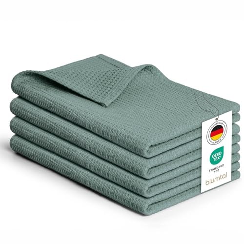 Blumtal paños de cocina 50x70cm en set de 4 - trapos cocina 100% algodón - trapos de cocina lavables a 60°C - paños cocina con diseño de gofre - trapo cocina - paños de cocina algodon - de color Verde