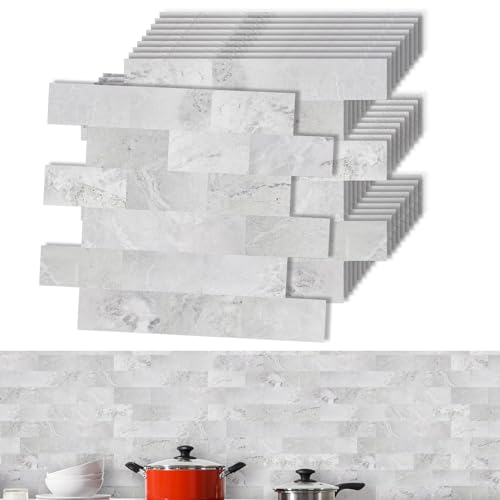 Suusolny 10 Stück Vinyl PVC Fliesenaufkleber 34x29cm Küchenrückwand Selbstklebende Fliesen Klebefliesen Fliesensticker Fliesen Klebefolie für Bad, Küche Strukturierte Oberfläche -Muster F