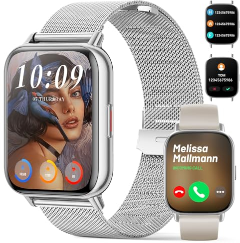 Smartwatch Donna 2024 Chiamata Bluetooth e Risposta Vivavoce,1.85 HD Orologio Smart Watch Fitness Tracker con Cardiofrequenzimetro, Monitor del Sonno,SpO2,Notifiche Messaggi Whatsapp (Argento)