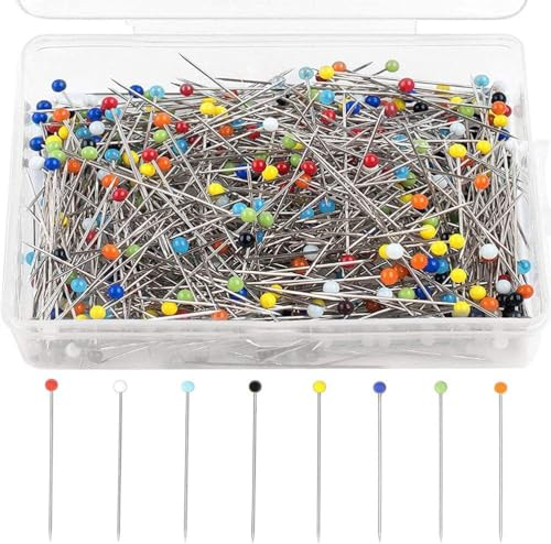 1000 Stück Stecknadeln mit Kopf, Basicon Mehrfarbig Glaskopfnadeln Edelstahl Stecknadeln, Bunte Stecknadeln mit Kopf für Basteln Nähen Säumen Craft,Jewelry Komponenten Dekoration(38mm)