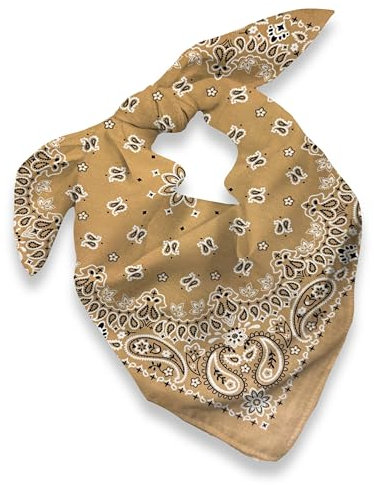1 Pack Light Brown Bandana for Women Men Gift Packaging - Tan Cowgirl Cowboy Accessories Scarf Headband Neckerchief - Large Beige Paisley Hair Face Covering