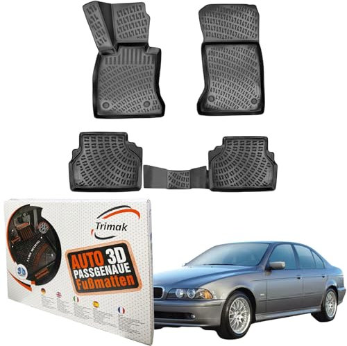 Trimak Passgenau 3D Fussmatten Auto Kompatibel mit BMW 5´er E39 1995-2003 Auto Zubehör 1. und 2. Reihe Gummimatten Autos TPE Allwetter Geruchlos rutschfest Vorne & Hinten Schwarz