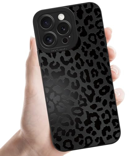 Coalbooliy Coques pour iPhone 16 Pro Max 6,9'', Étui Noir Souple TPU Silicone Aesthetic Modèle Léopard Dessin Durable Fine Housse de Antichoc Camera Protection Cover Cadeau Filles pour, 04
