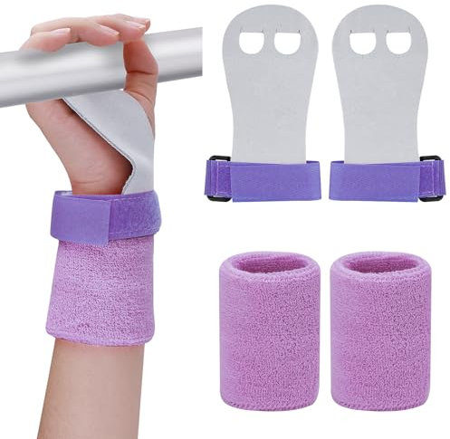 Abeillo Turnen Griffpads mit Armbändern für Kinder, Griffpads Kinder, Cross Training, Gymnastik, Hand Grips Leder Trainingshandschuhe und Handgelenk Bandagen Fitness Set für Mädchen Jungen (Lila, M)