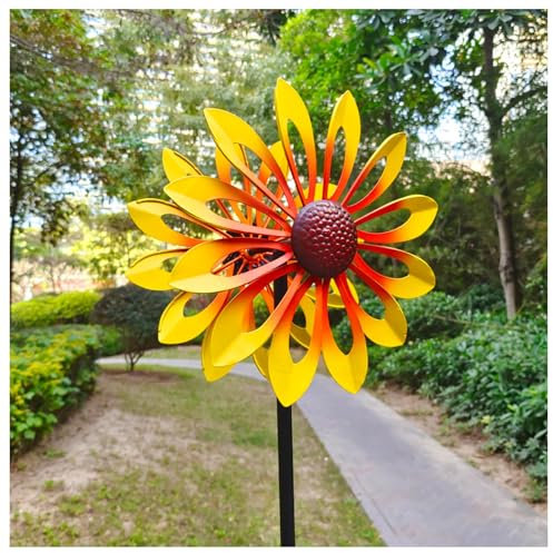 MeLtor Windrad Doppelwindrad mit gegenläufigen Rotoren,174CM, Windrad Garten Groß Landschaft Terrasse, Rasens Oder Gartens,Yellow