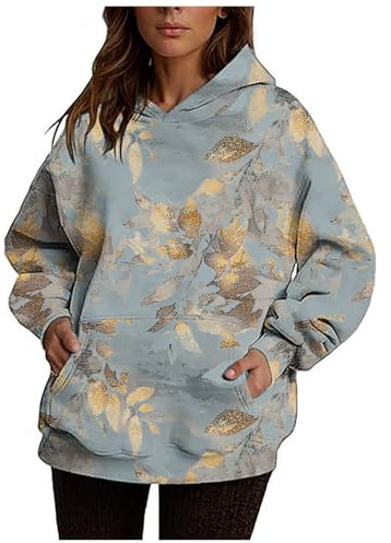 Hoodies für Damen, modisch, bedruckt, lange Ärmel, Bluse mit Tasche, lockere Passform, lässig, lässig, lässig, lässig, warm, Hoodie, Bluse, 05#Blau, S