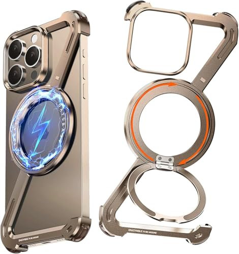 NIFBANG Z Case Desert Titanium for iPhone 16 Pro Max, Frameless with 360° Rotating Magnetic Kickstand, Slim Shockproof Case