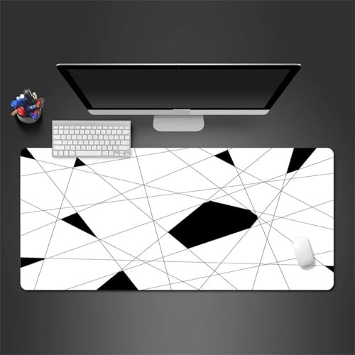 Gaming Tapis de Souris Mouse Pad Large Blanc Noir Géométrique Mouse Mat Pad de Bureau Surface Lisse et Haute précision et Vitesse pour Gamer Ordinateur PC 600x300x3mm