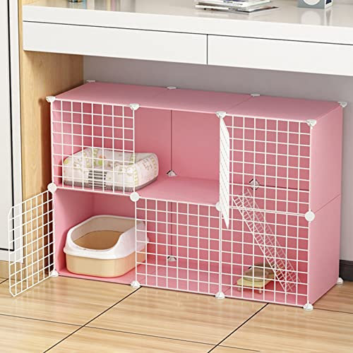 GHHDPDMJ Parc à Chaton Double en Plastique avec Plateformes de Transport pour Chat, Cage Amovible pour Furet, Cage Rigide Extensible pour Chaton d'intérieur, Accessoires (Couleur : Rose)