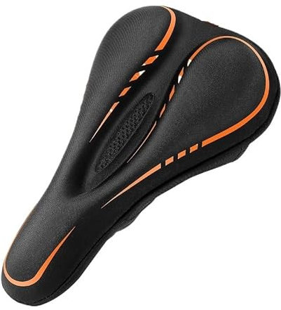 WANGBINGXING Fahrrad Sattel Soft Gel Fahrradsattelbezug Silikonkissen MTB Rennrad Sitzbezug Komfort Atmungsaktiv Anti-Rutsch Fahrradkissen Fahrradsattel Herren(Black Orange)