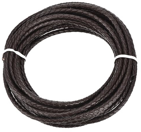 Rebower Round Braided Leather Cord 4mm Bolo Leather Cord String Rope for Jewelry Making, Necklaces, Bracelets, Wraps, Crafts, 5m/16.4ft, Dark Coffee