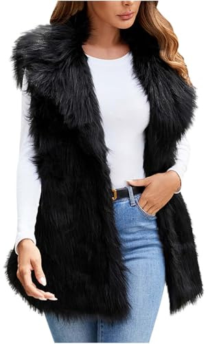 Flodxo Gilets pour femmes grande taille chauffe-corps en fausse fourrure moelleux gilet en fausse fourrure élégant sans manches gilets en fourrure légers décontractés gilet thermique manteaux revers