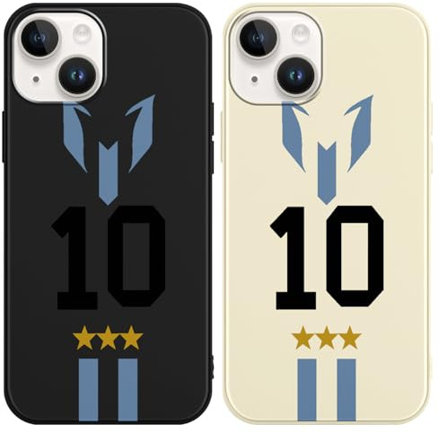 nurkorki 2 Stück Fußball Handyhülle für iPhone 14 iPhone 13 6.1, Silikon Weich TPU Schutzhülle mit Fußballspieler Soccer Star 10 Design Muster, Stoßfest Kratzfest Bumper Case