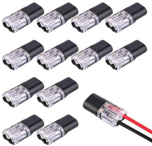 Wire Connectors,12 Pcs Electric Wire Connectors,No Wire-Stripping Required Wire Connectors Push Fit,2 Pin Electrical Connectors,Cable Connectors for 18-22 mm AWG Telephone Audio Speaker Strip Lights