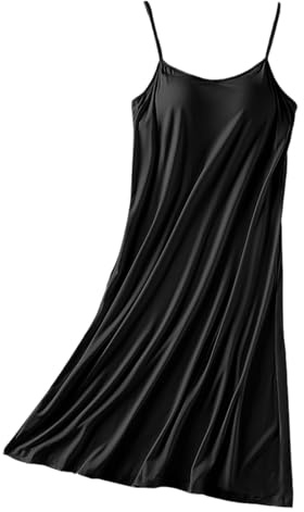 Ladies Vest Lightweight Tank Tops Basic Camisole Womens Dress With In Bra Pajama Solid Color Sleeveless Dresses Casual Soft Daily Sleepwear Nightgown Burnout Workout Tops for Women (Black, L)
