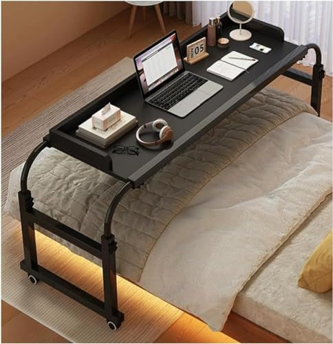 WPJBDS Bureau Informatique Table De Lit Canapé Petit Bureau, Bureau Gaming, Table Roulante De Lit Canapé pour Ordinateur Portable Hauteur Table avec 4 roulettes(Color:Noir)