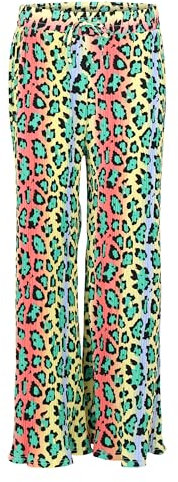 Malito - Damen Plisseehose - lockere weich fließende Chiffonhose - Lange Sommerhose - Trendige Marlenehose 883 - Grün-Leo S/M