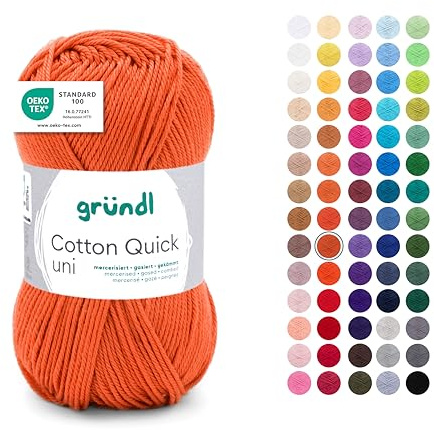 Gründl Laine Cotton Quick uni - laine fine pour crocheter - fil à tricoter – fil à crocheter – brillant et doux pour la peau – 100% coton – 1 pelote 50 g / 125 m – taille d’aiguille 3-4 - rouille