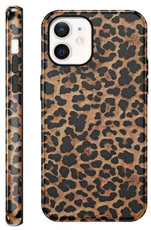 Yomjew Brown Cheetah Print Phone Case for iPhone 12 Mini 5.4 | Cute Luxury Fall Leopard Pattern Trendy Design 2-in-1 Glossy Cover Shockproof Soft TPU Hard PC Protection Girls Women Funda