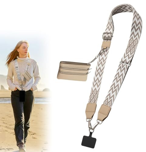 Handykette mit Tasche - Multifunktionale Design-Universal-Handykette Universal mit Geldbörse Handy Umhängeband Handyketten Verstellbares Handy Umhängeband Chain Handygurt und Reißverschlusstasche