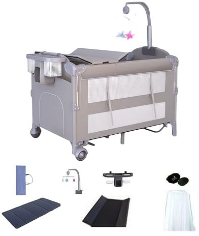 Doraystar Pack and Play Baby-Reisebett, Faltbares und Tragbares Beistellbett, Großer Spielbereich mit Matratze und Wickeltisch (6602 Grey with Net)