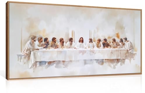 KAIRNE Gerahmtes Leinwand-Wandkunst-Set, Motiv: Jesus Letztes Abendmahl, christlicher Zwölf Apostel, Wanddekoration, Bibel-Renaissance, religiöser Bild, Kunstdruck für Wohnzimmer, Schlafzimmer, Kirche