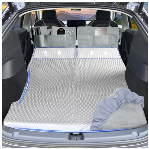 AYAMAYA Memory-Foam-Matratze für Tesla Model Y, faltbare Auto-Camping-Matratze mit Kopfstütze & Bettlaken und Aufbewahrungstasche im Lieferumfang enthalten, passend für Tesla Frunk Kofferraum für