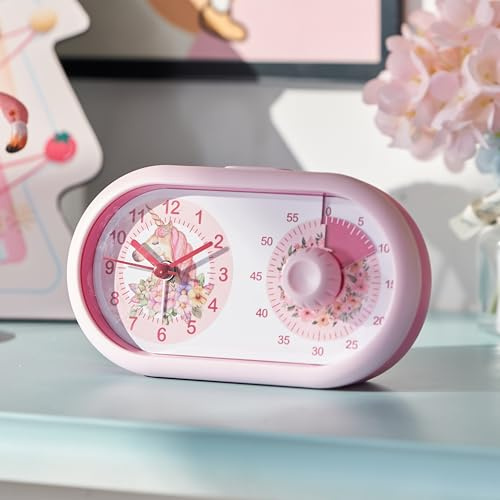K&L Wall Art Einhorn Kinderuhr Wecker Rosa Kinderzimmer Tischuhr für Mädchen visueller Timer Kinder Tischwecker