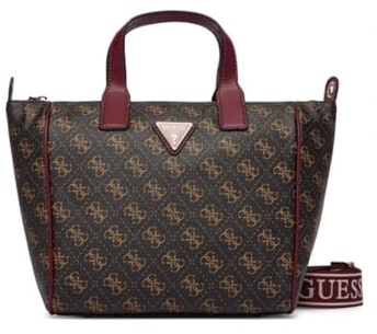 GUESS Schultertasche Follie Travel Small Tote Bag Brown Logo dunkelbraun
