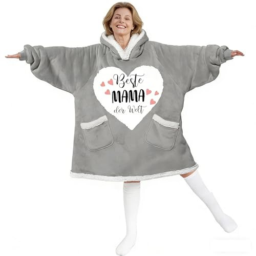 WJMSDK Geschenk für Mama Oversized Hoodie Decke mit Tasche Sherpa mit Decke | mit Ärmeln Beste Mama Geschenk zum MuttertagsGeburtstag, Geschenke für Mutter von Tochter Sohn Uni Größenkennz grau