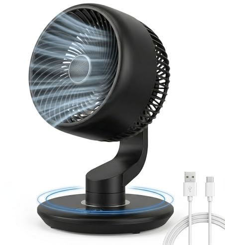 Rechargeable Desk Fan, 7800mAh Air Circulator Fan for Bedroom, Cool & Quiet | Battery Powered, 20dB Quiet, USB Plug In, 5 Speed Smart Desktop Fans & Strong Airflow, 120°Oscillating & 90°Rotation, Office