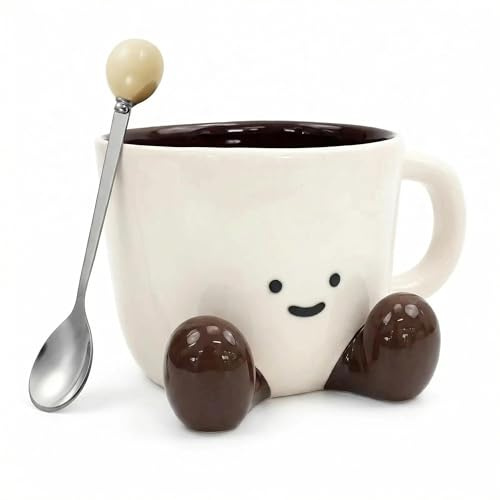 dididudi Funny Feet Coffee Cute Mug with Spoon Novelty Footed Ceramic Mug Cute Hand Kneaded Design Thermal Decorative Tea Cup for Women Men Christmas Birthday Gift Home Office Use