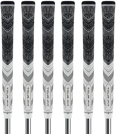 Golf Grip Tour Fit Dual Compound Premium Half Cord Golf Grips Standard Midsize Golf Grips with Golf Tape Set of 1/3/6/9/13 (Midsize, Black/White Set of 6)