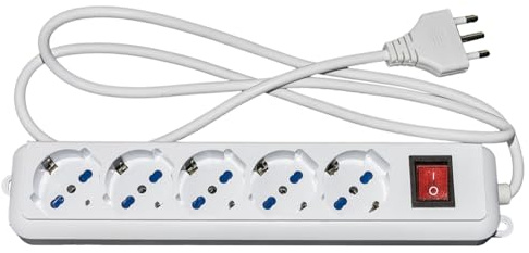 Link LKMP05L Mehrfachsteckdose mit 5 Universalsteckdosen ITA/Schuko 10/16 A – Stecker 16 A mit Schalter, Überlastschutz, Weiß
