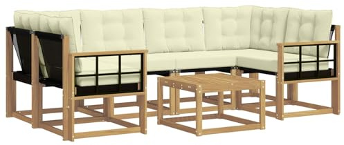 vidaXL Outdoor-Sofagarnitur mit Kissen 7 pcs Weiß und Creme, Moderne Garten-Sofa-Garnitur, Robustes Akazienholz, Bequeme Terrasse, stilvolle Couch zum Entspannen